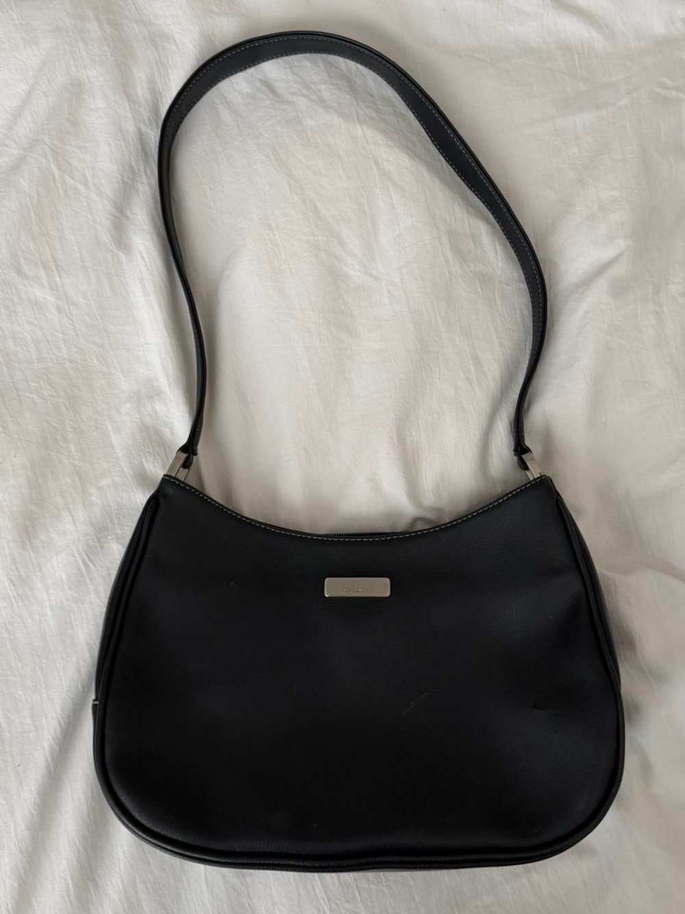 vintage 2000s navy blue liz claiborne leather shoulder purse